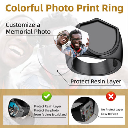 Customized Shield Signet Ring With Photo Memorial Gift for