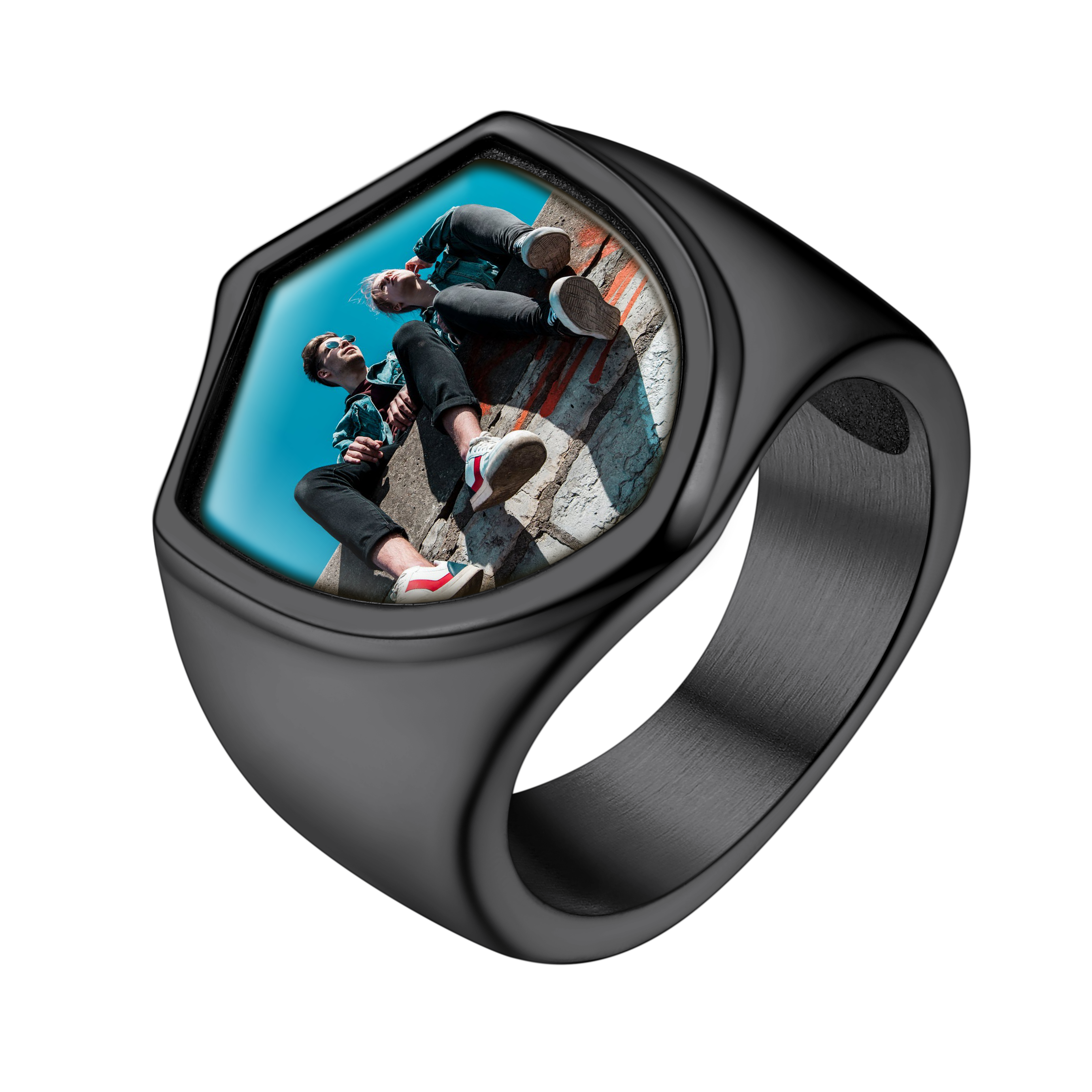 Customized Shield Signet Ring With Photo Memorial Gift for