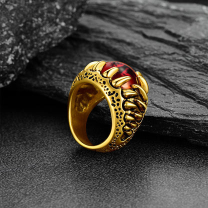 Gothic Dragon Teeth Red Evil Eyes Ring for