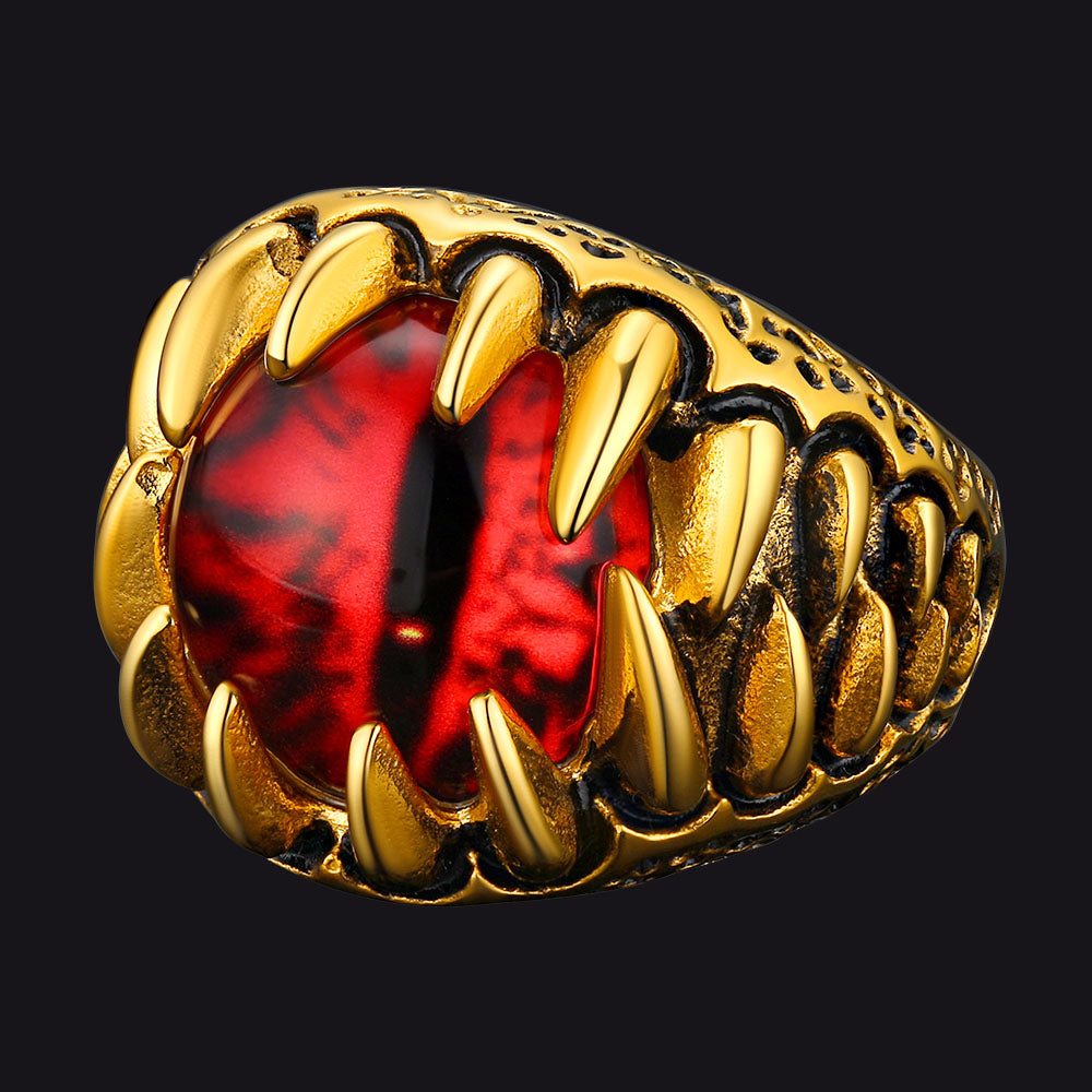 Gothic Dragon Teeth Red Evil Eyes Ring for