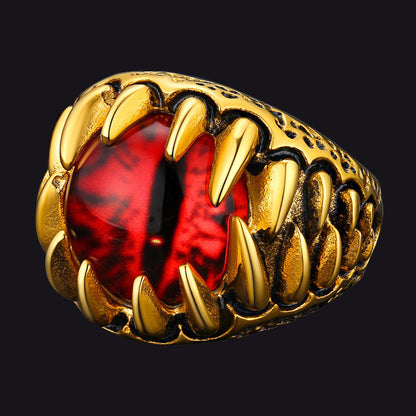 Gothic Dragon Teeth Red Evil Eyes Ring for