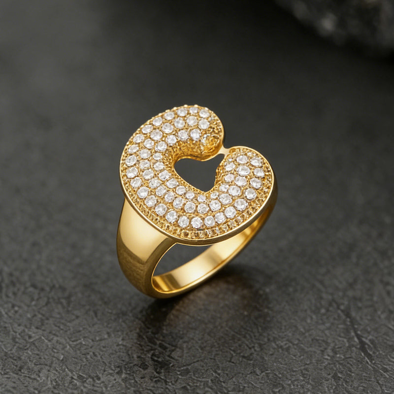 Cz Bold Initial Rings Open Adjustable Statement Ring for