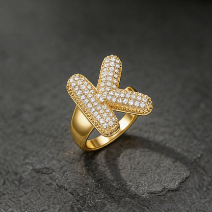 Cz Bold Initial Rings Open Adjustable Statement Ring for