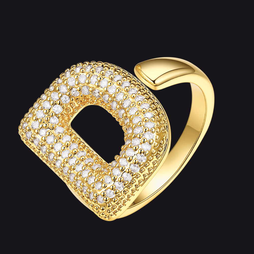 Cz Bold Initial Rings Open Adjustable Statement Ring for