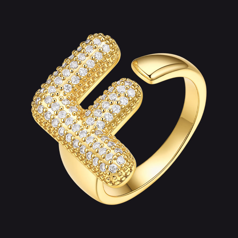 Cz Bold Initial Rings Open Adjustable Statement Ring for