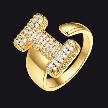 Cz Bold Initial Rings Open Adjustable Statement Ring for