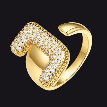 Cz Bold Initial Rings Open Adjustable Statement Ring for