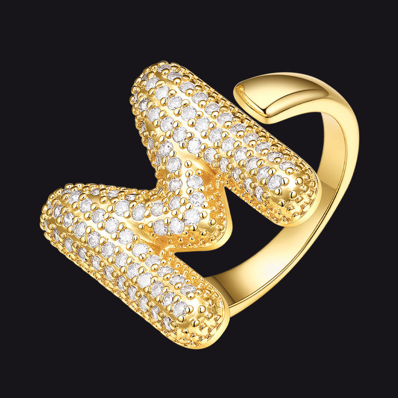 Cz Bold Initial Rings Open Adjustable Statement Ring for