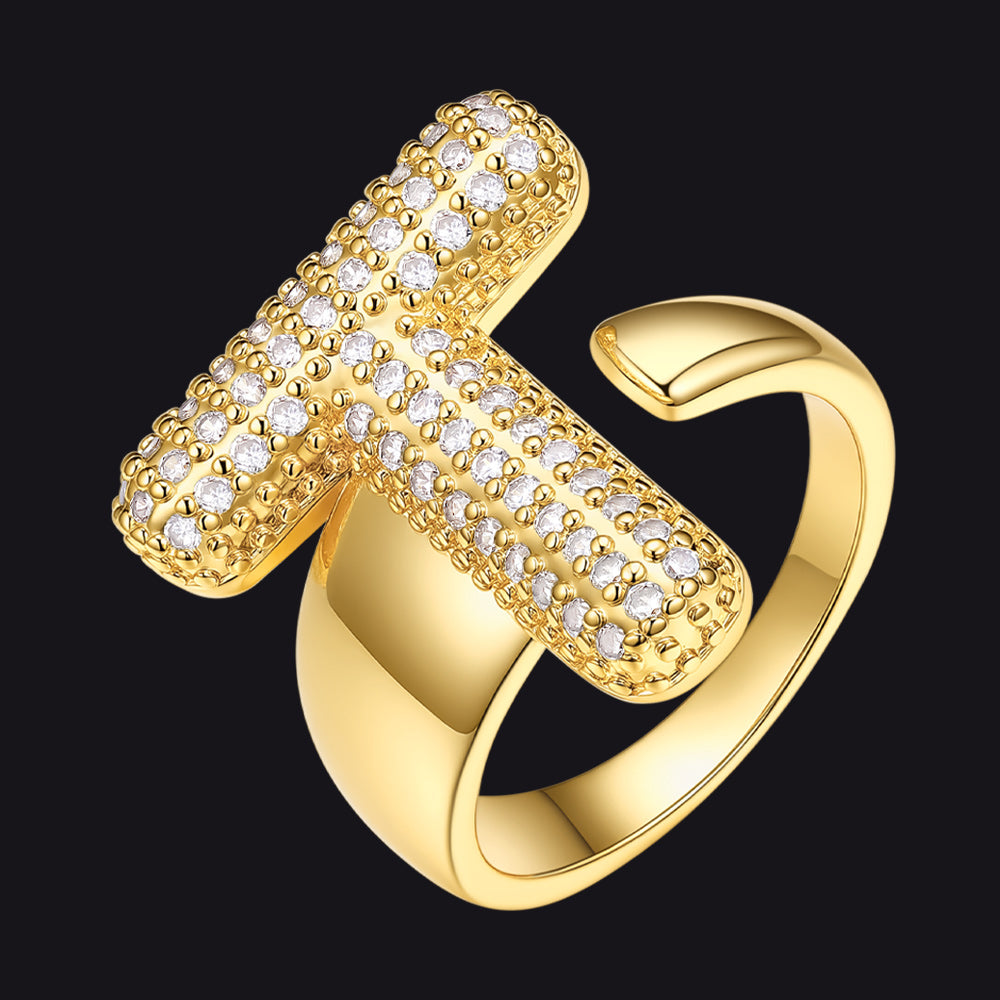 Cz Bold Initial Rings Open Adjustable Statement Ring for