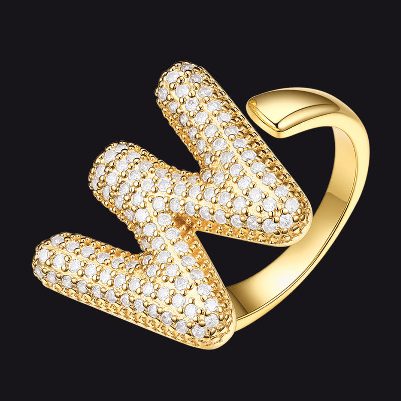 Cz Bold Initial Rings Open Adjustable Statement Ring for