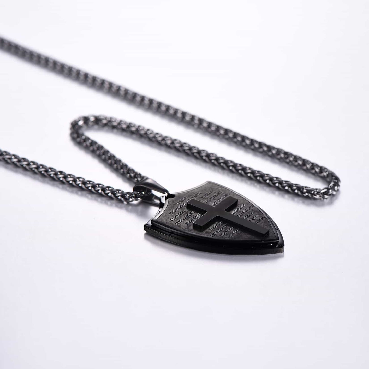 Bible Verse E-ephesians 6:16-17 Cross Shield Necklace