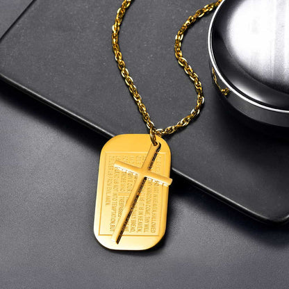 Christian Dog Tag Pendant With Cross Necklace for
