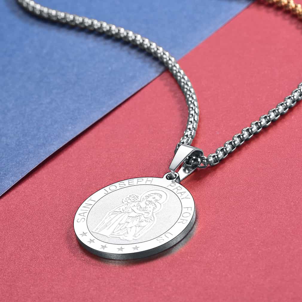 Flash Engraved Catholic Saint Joseph Pendant Necklace