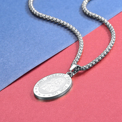 Saint Joseph Engraved Necklace Catholic Saints Medal