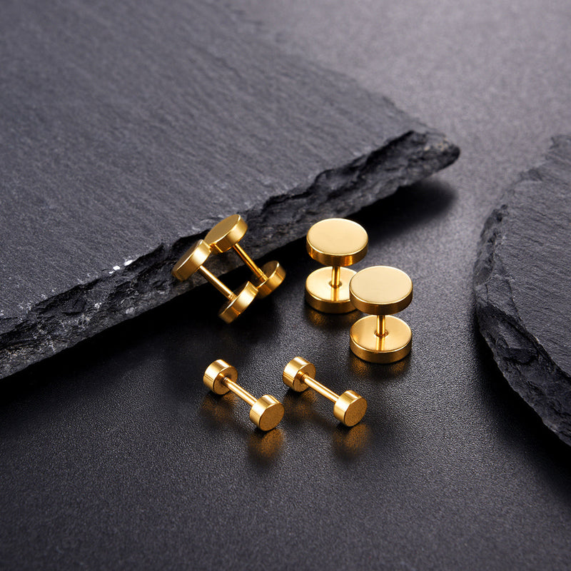 3 Pairs Simple Round Stud Earrings Set for 4/6/8mm Width
