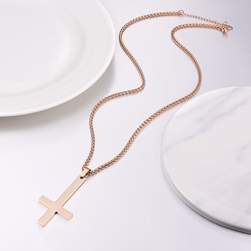 Stainless Steel Inverted Cross Pendant Necklace for