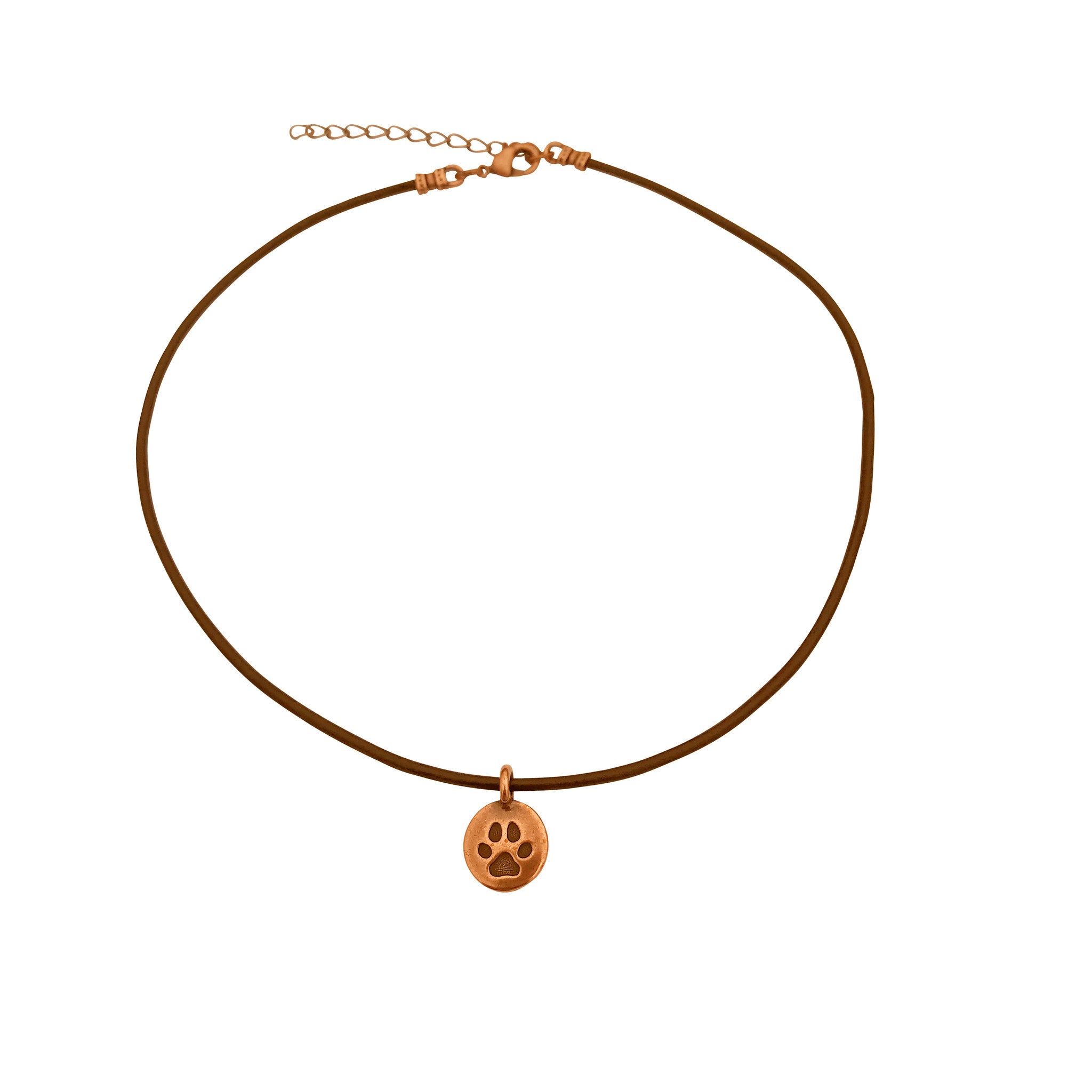 Dragonweave Paw Circle Charm Necklace and Earring Set, Antique Copper Brown Leather Choker and Leverback Earrings