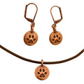 Dragonweave Paw Circle Charm Necklace and Earring Set, Antique Copper Brown Leather Choker and Leverback Earrings
