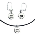 Dragonweave Equality Circle Charm Necklace and Earring Set, Silver Plated Black Leather Choker and Leverback Earrings