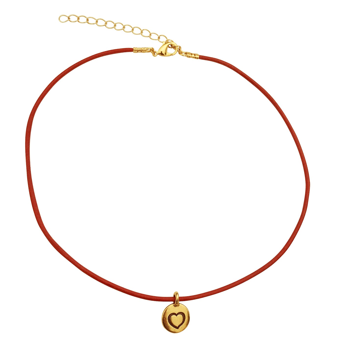 Dragonweave Heart Circle Love Charm Red Necklace & Earring Set, Gold Plated Red Leather