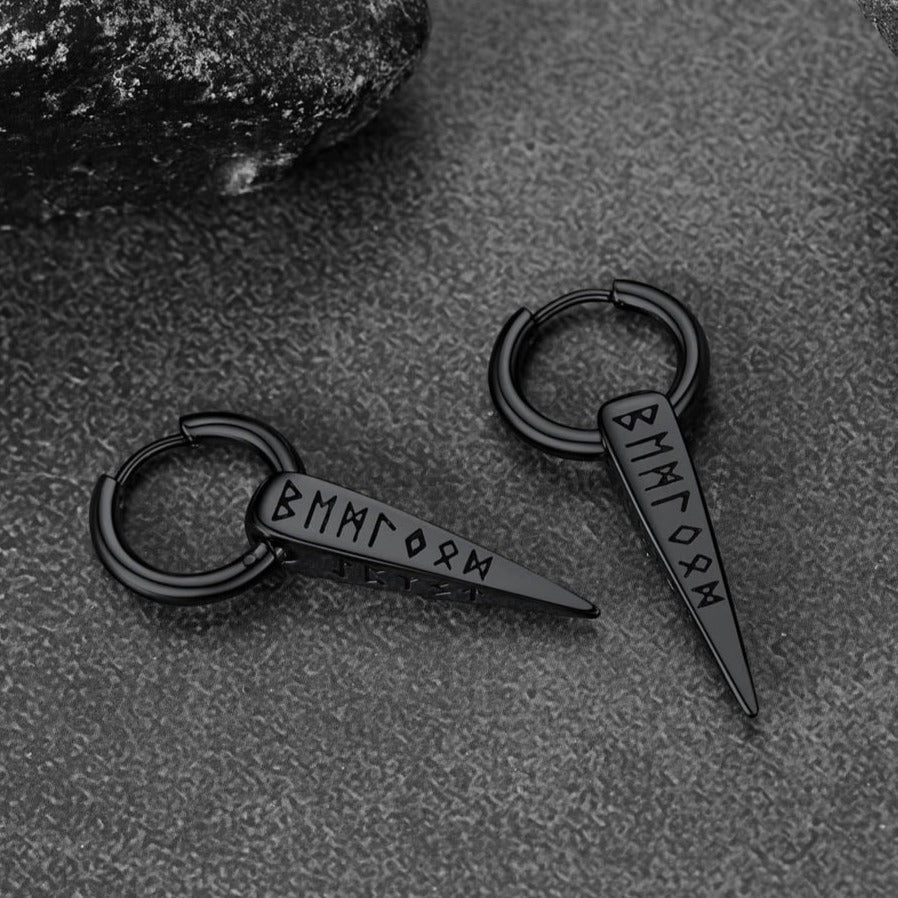 Norse Viking Runes Dangle Hoop Earrings for