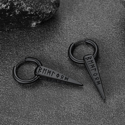 Norse Viking Runes Dangle Hoop Earrings for
