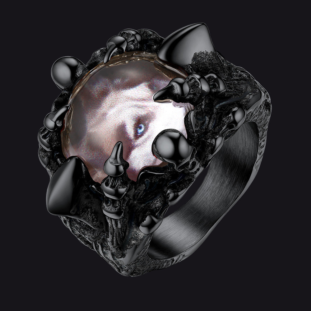 Customized Gothic Photo Dragon Claw Ring With Picture for