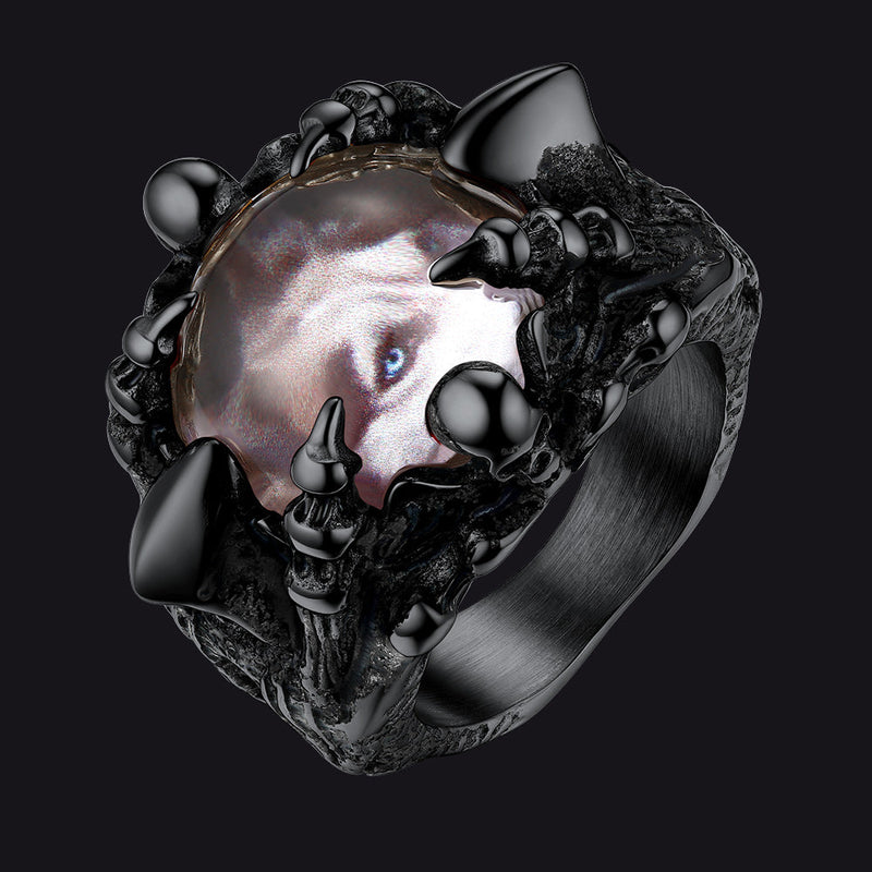 Customized Gothic Photo Dragon Claw Ring With Picture for