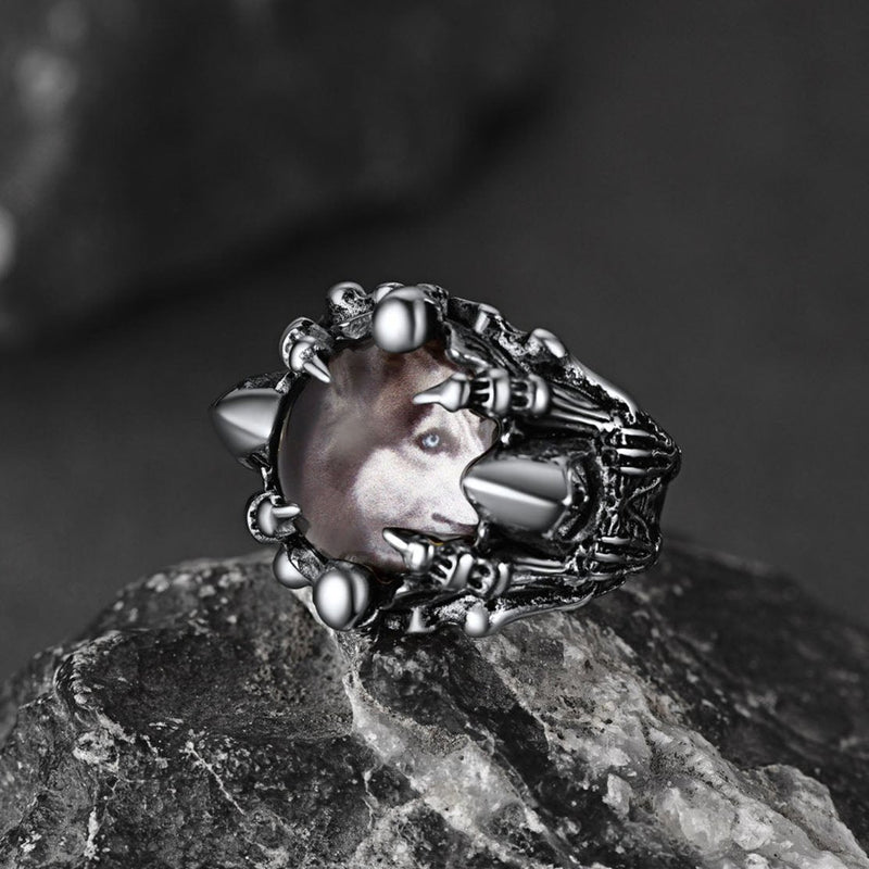 Customized Gothic Photo Dragon Claw Ring With Picture for