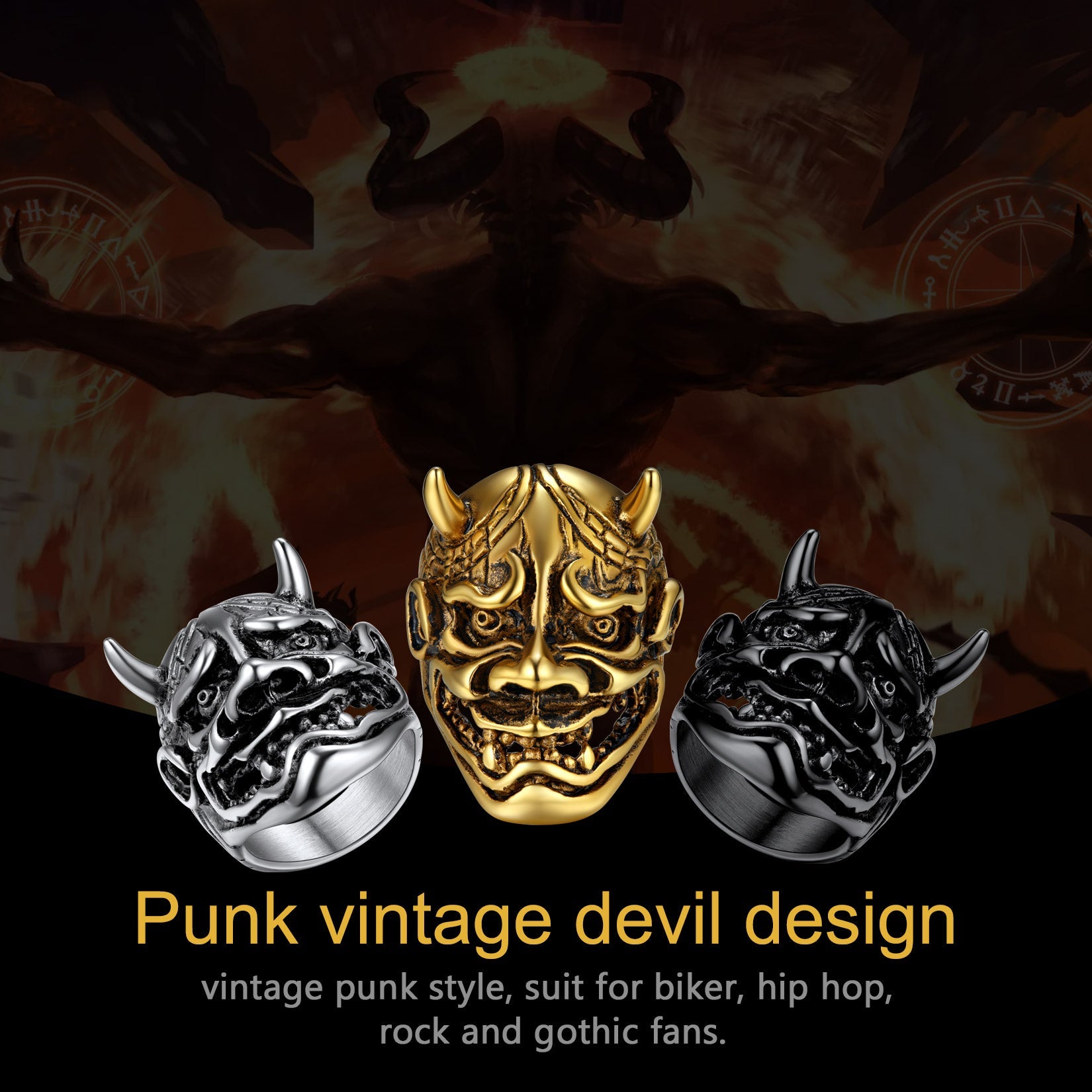 Gothic Hannya Mask Demon Ring for