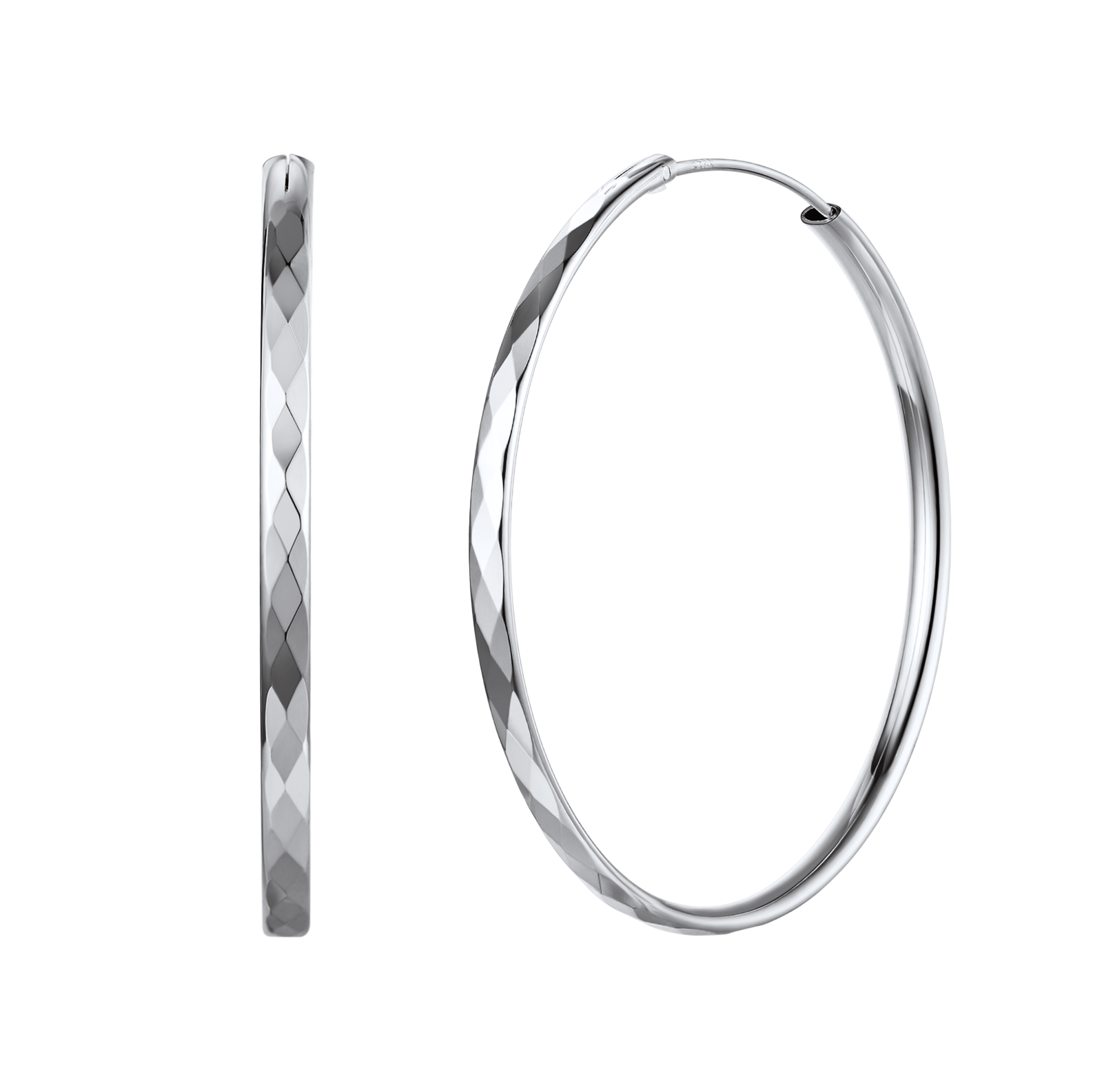 Diamond-cut Silver Hoop Earrings for 30/50/70mm