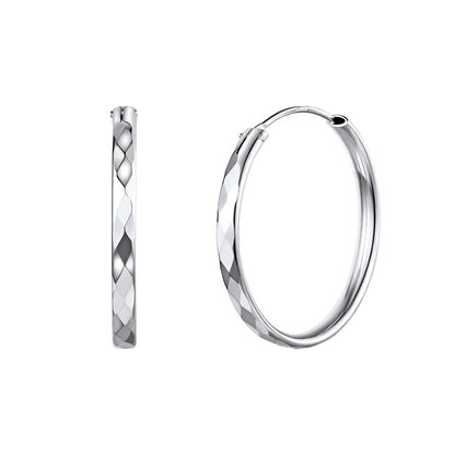 Diamond-cut Silver Hoop Earrings for 30/50/70mm