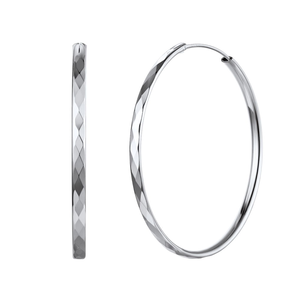 Diamond-cut Silver Hoop Earrings for 30/50/70mm