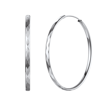 Diamond-cut Silver Hoop Earrings for 30/50/70mm