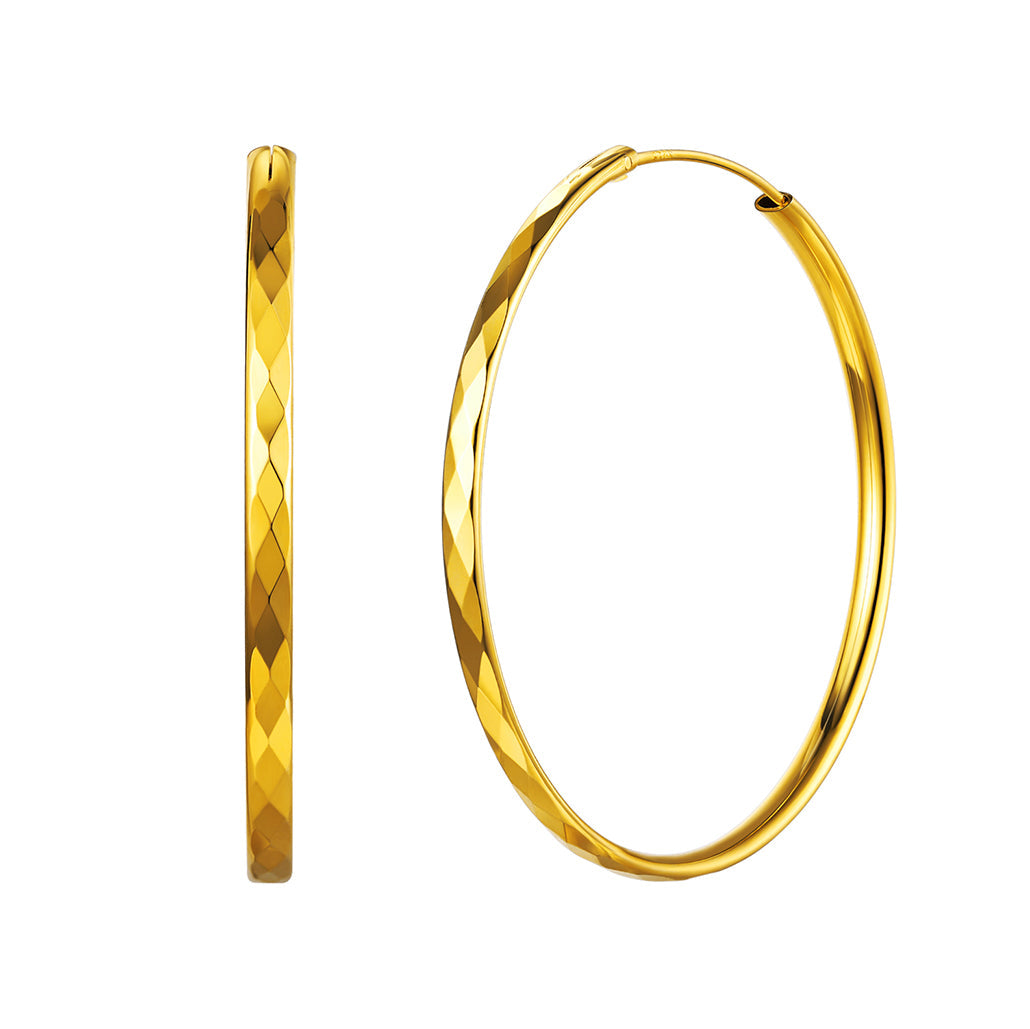 Diamond-cut Silver Hoop Earrings for 30/50/70mm