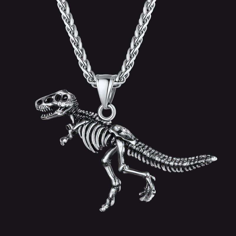 Punk Dinosaur Skeleton Necklace for in Stainless Steel