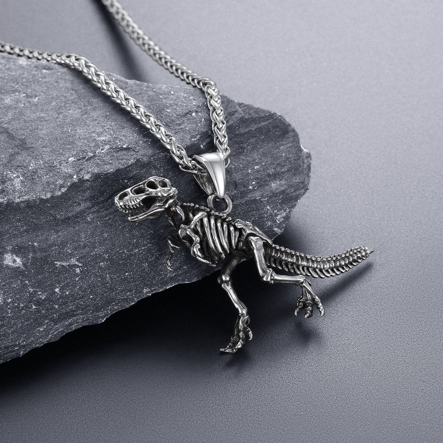Punk Dinosaur Skeleton Necklace for in Stainless Steel