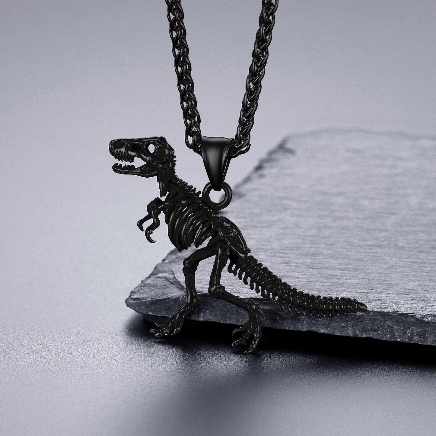 Punk Dinosaur Skeleton Necklace for in Stainless Steel