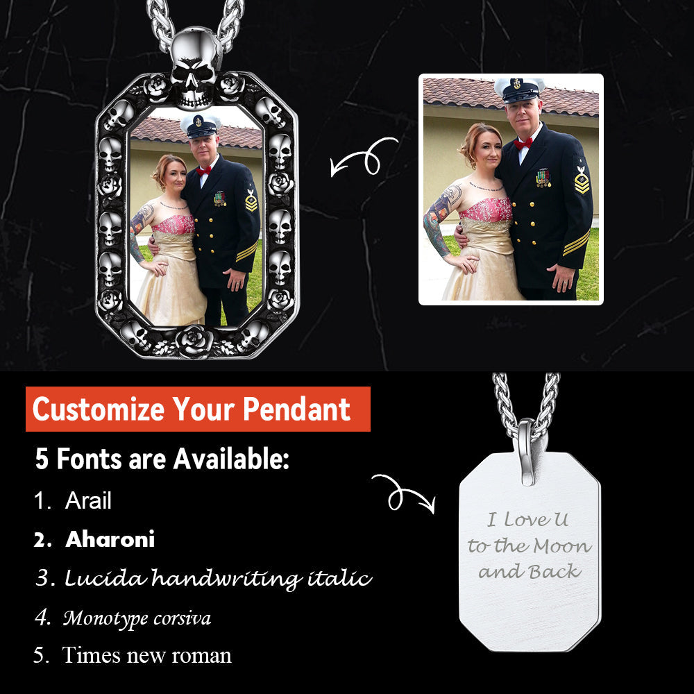 Customized Picture Dog Tag Necklace With Skull Memorial Gift