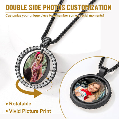 Personalized Memorial Double-side Picture Circle Chain Necklace for