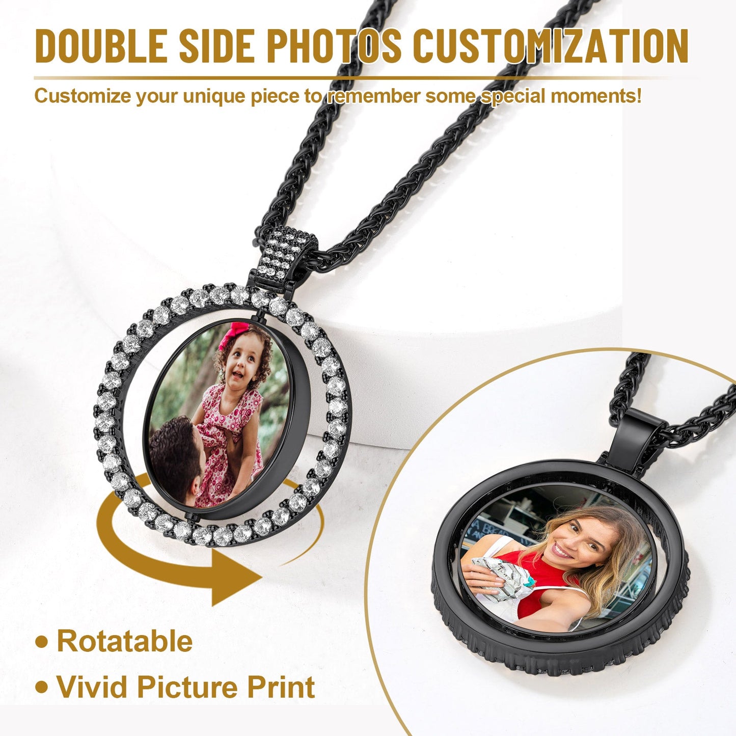 Cuban Chain & Cz Custom Picture Necklace Set for