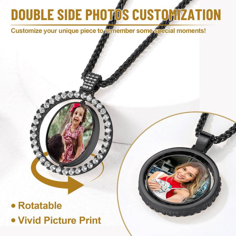 Personalized Memorial Double-side Picture Circle Chain Necklace for