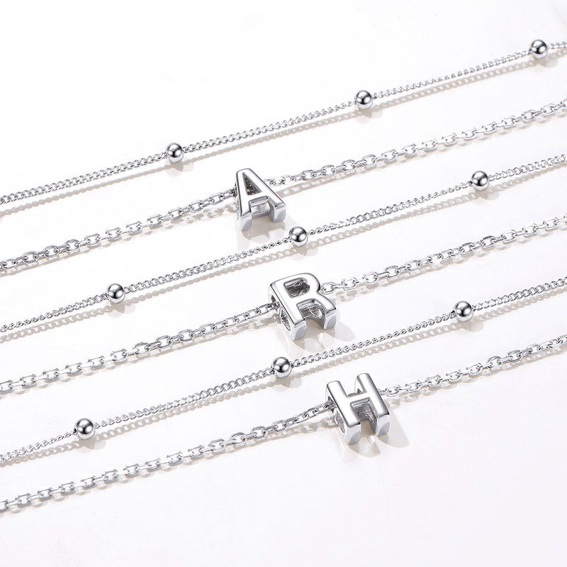 925 Sterling Silver Bead Chain Layered Initial Anklets for Girlfriend Gift