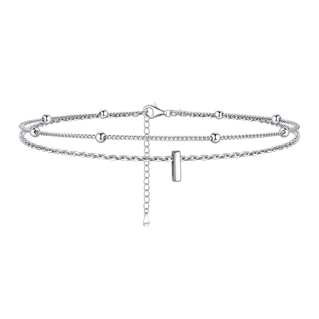 925 Sterling Silver Bead Chain Layered Initial Anklets for Girlfriend Gift