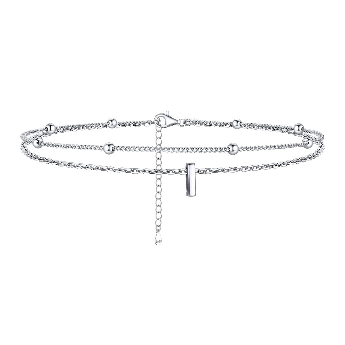 925 Sterling Silver Bead Chain Layered Initial Anklets for Girlfriend Gift