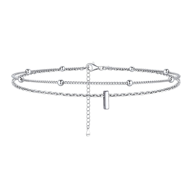 925 Sterling Silver Bead Chain Layered Initial Anklets for Girlfriend Gift
