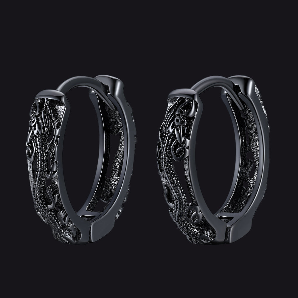 Gothic Punk Dragon Hollow Hoop Huggie Earrings for