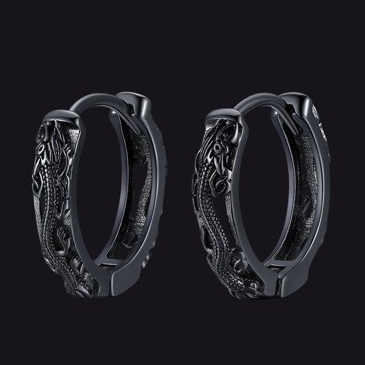 Gothic Punk Dragon Hollow Hoop Huggie Earrings for