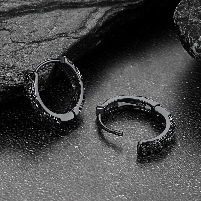 Gothic Punk Dragon Hollow Hoop Huggie Earrings for