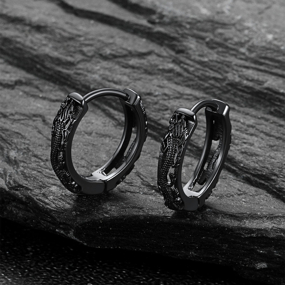 Gothic Punk Dragon Hollow Hoop Huggie Earrings for